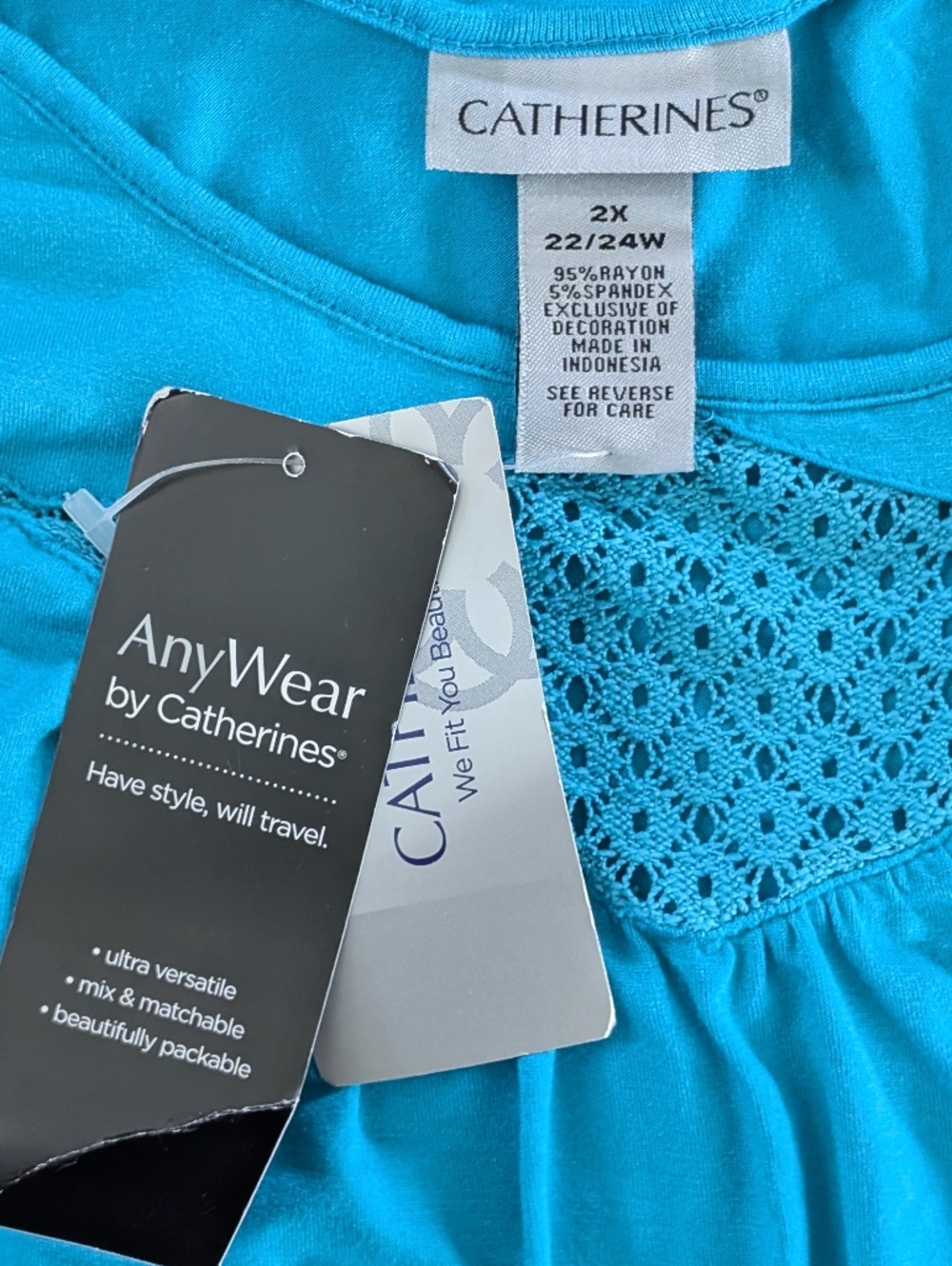 Catherine's Sleeveless Turquise Crochet Lace Detail Top Size 2X - Picture 10 of 10